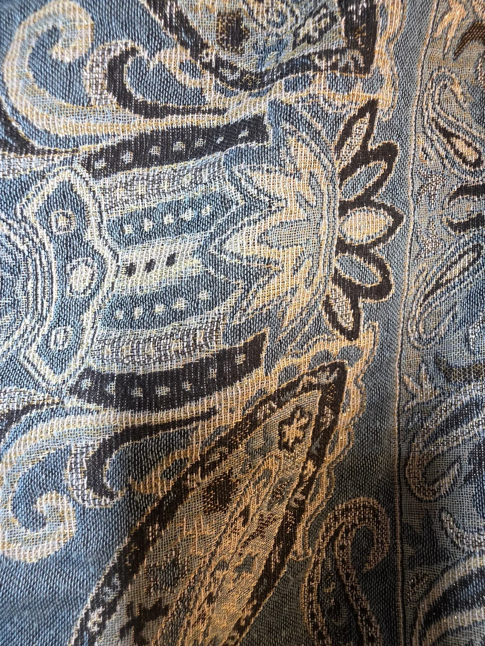 Blue Paisley Woven Tapestry/Shawl/headwrap with Cream Accents  64x26